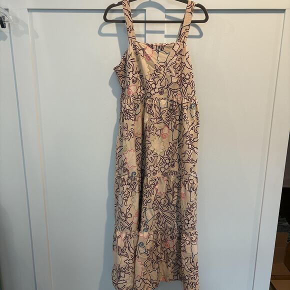 Knox Rose Dress Womens Large Beige Floral Tiered Maxi Smocked Boho Sundress - Picture 1 of 14